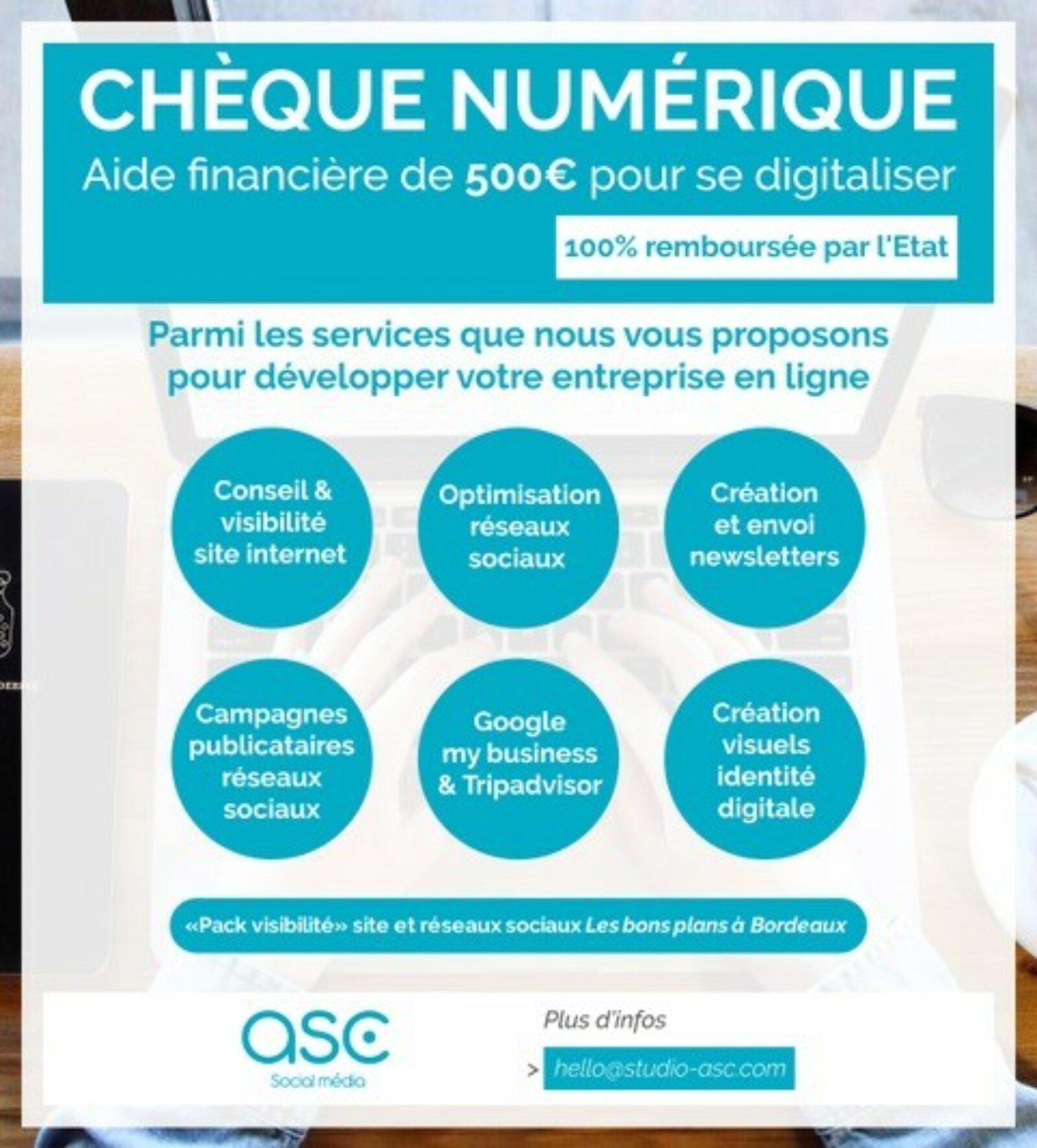 Studio ASC, chèque numérique, aide financière de 500€ pour se digitaliser